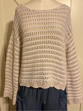 American Eagle Outfitters Cream Crochet Off-the-Shoulder Sweater